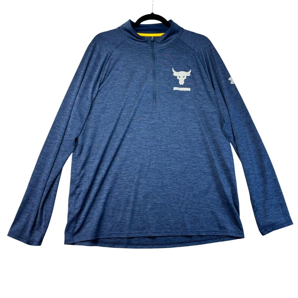 Under Armour Pullover Mens Extra Large Blue Project Rock Heat Gear 1/4 Zip Loose